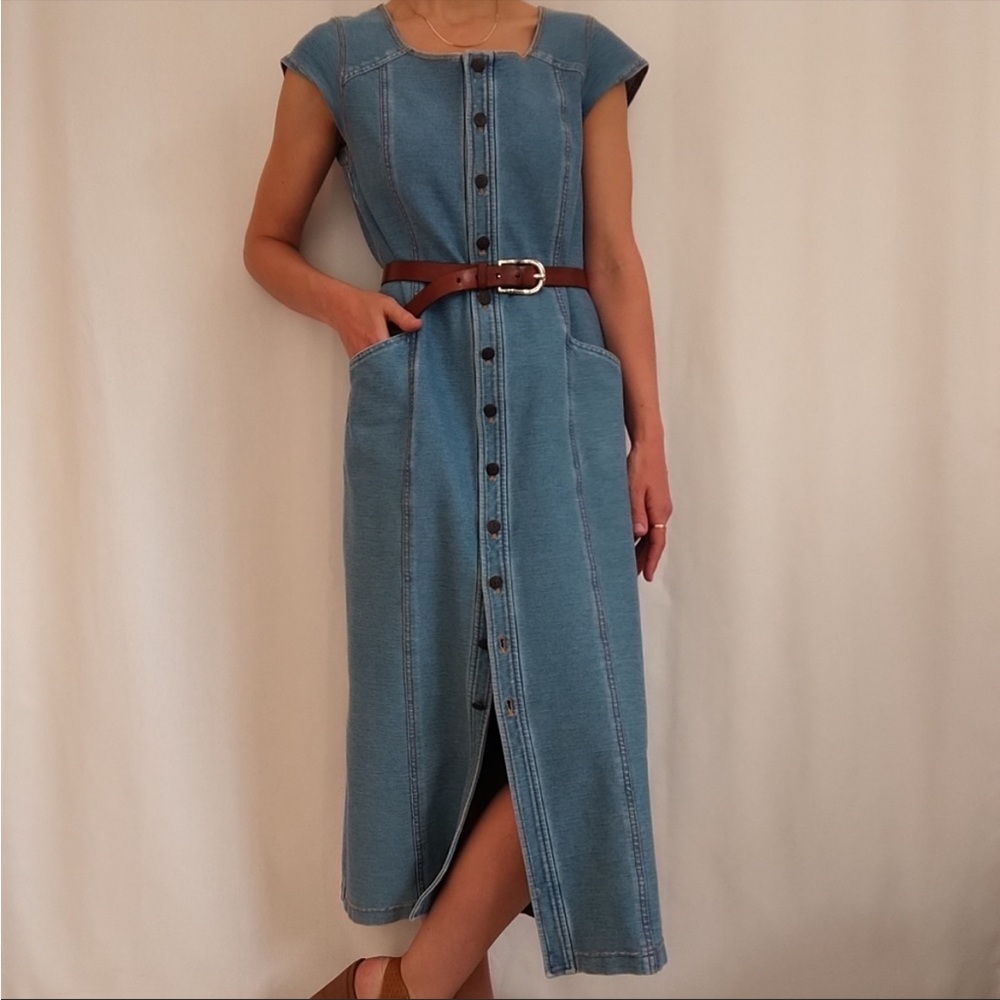 Vintage The Territory Ahead Stretch Denim Button Down Midi Dress / Size 8